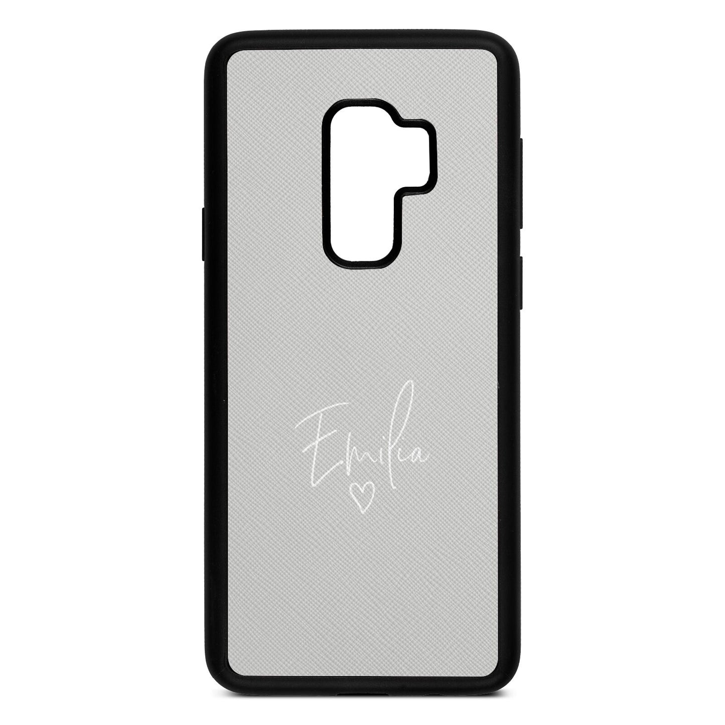 White Handwritten Name Transparent Silver Saffiano Leather Samsung S9 Plus Case