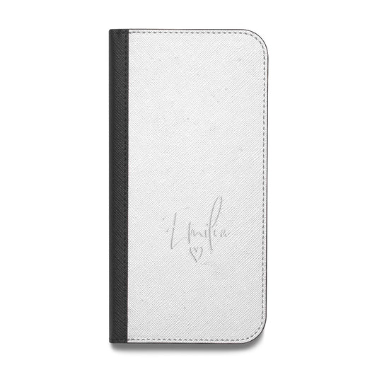 White Handwritten Name Transparent Vegan Leather Flip iPhone Case