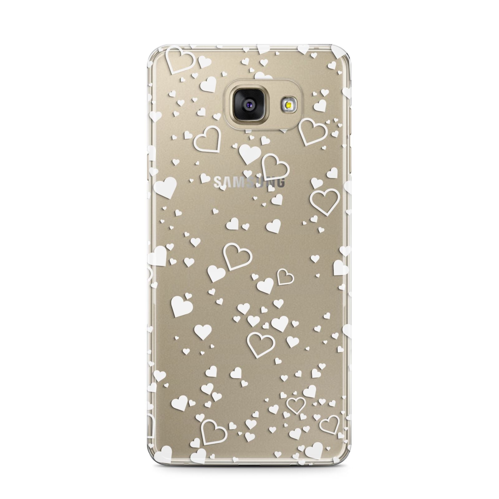 White Heart Samsung Galaxy A7 2016 Case on gold phone