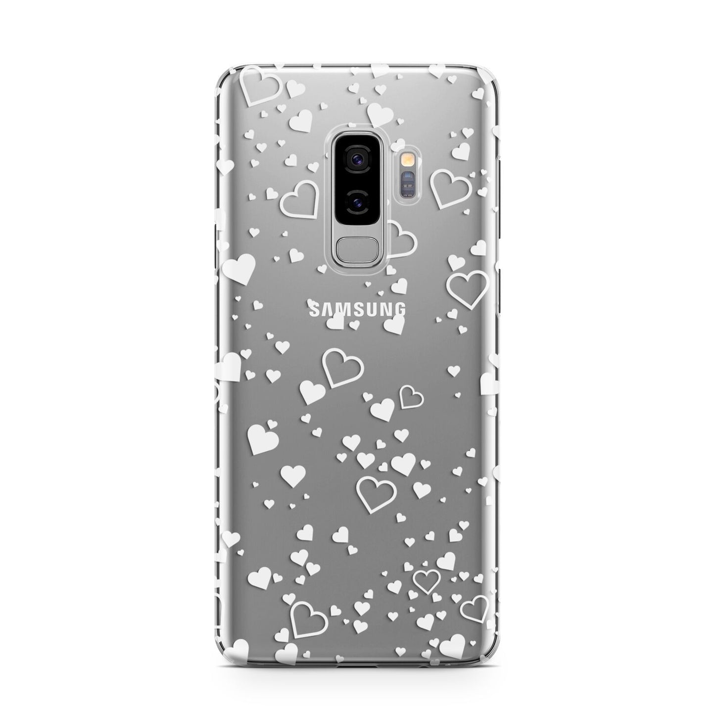 White Heart Samsung Galaxy S9 Plus Case on Silver phone
