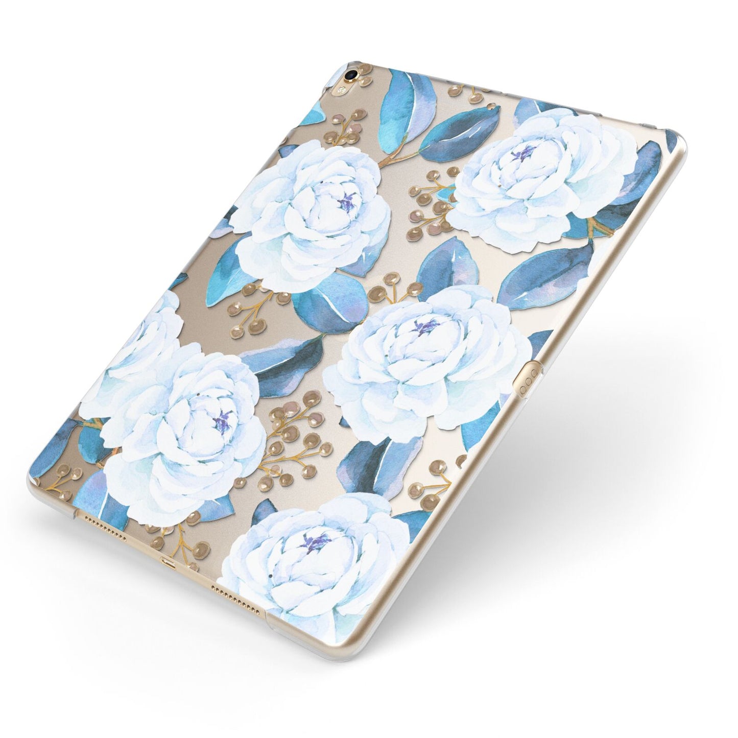 White Peonies Apple iPad Case on Gold iPad Side View