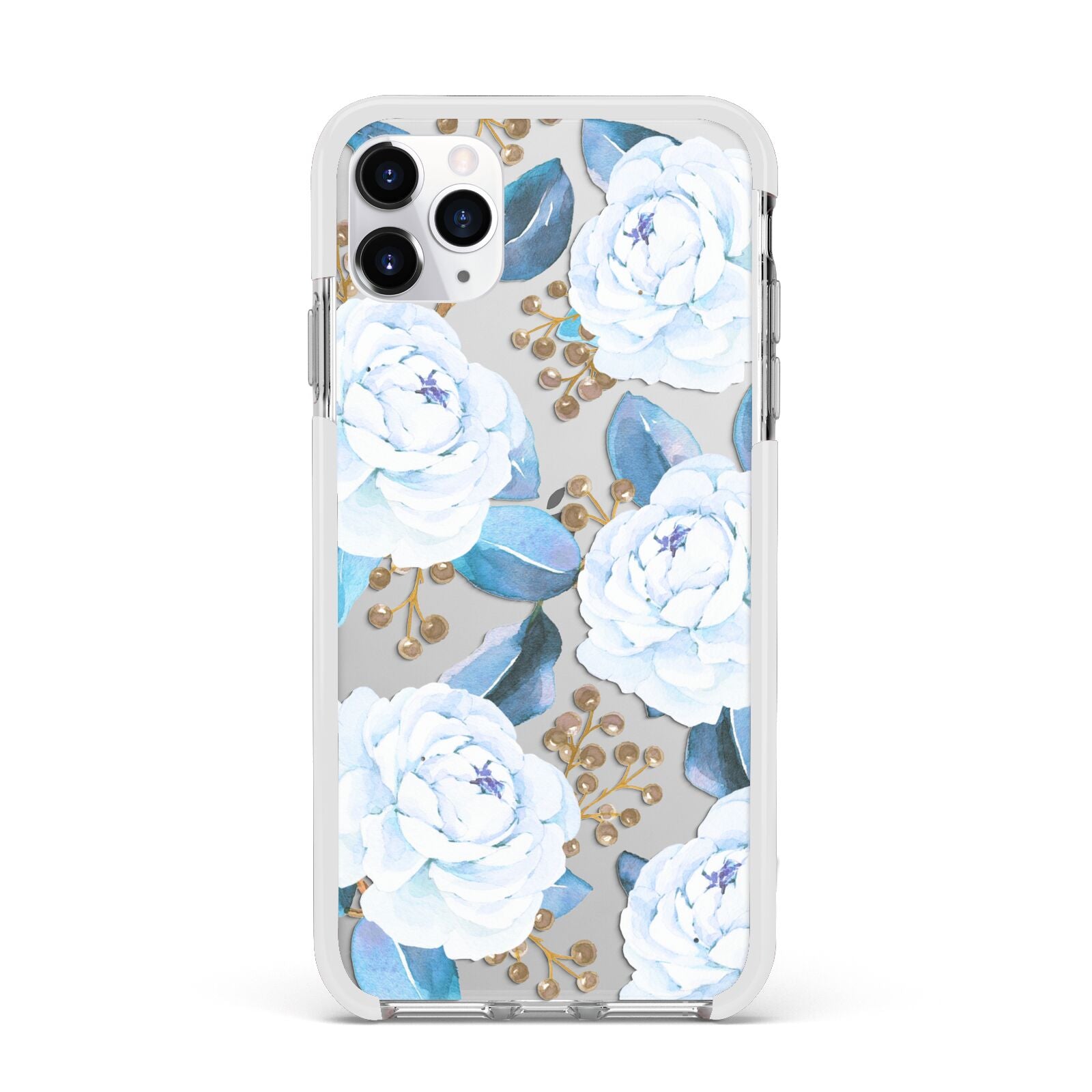 White Peonies Apple iPhone 11 Pro Max in Silver with White Impact Case