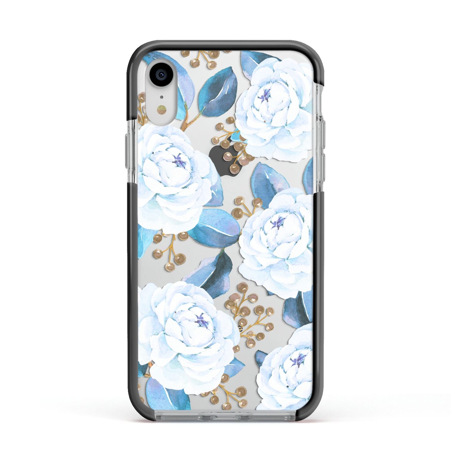 White Peonies Apple iPhone XR Impact Case Black Edge on Silver Phone