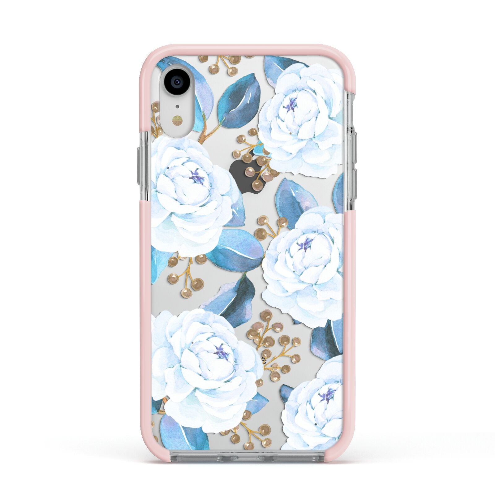 White Peonies Apple iPhone XR Impact Case Pink Edge on Silver Phone