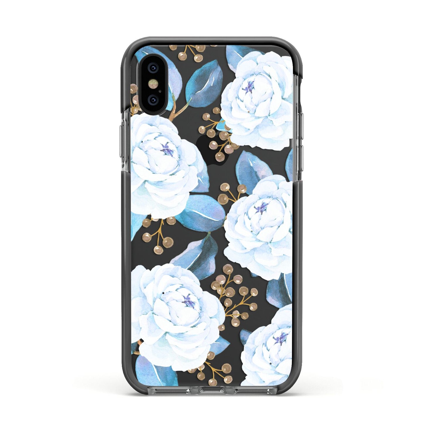 White Peonies Apple iPhone Xs Impact Case Black Edge on Black Phone