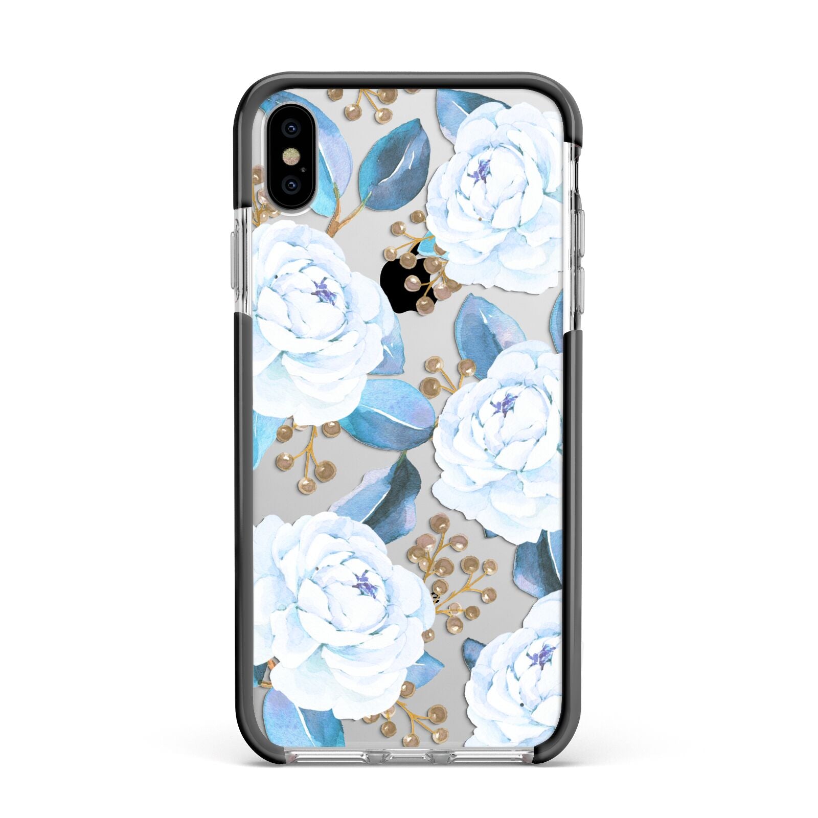 White Peonies Apple iPhone Xs Max Impact Case Black Edge on Silver Phone