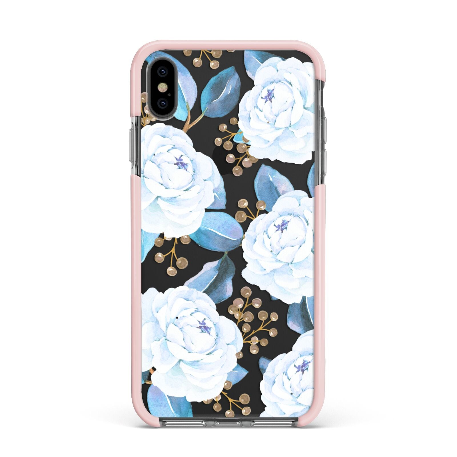 White Peonies Apple iPhone Xs Max Impact Case Pink Edge on Black Phone