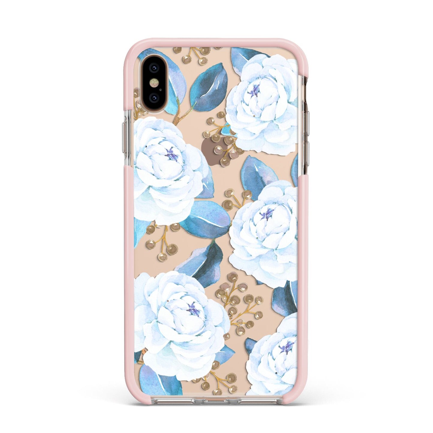 White Peonies Apple iPhone Xs Max Impact Case Pink Edge on Gold Phone