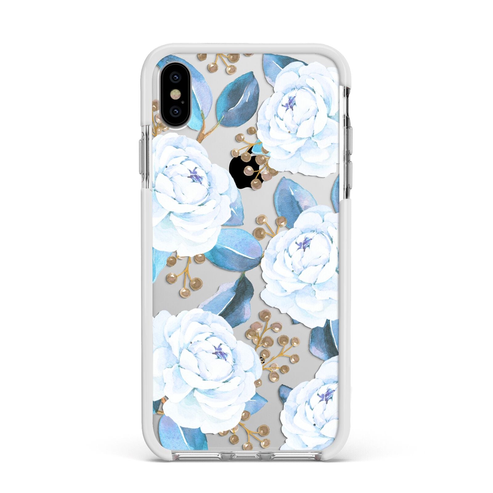 White Peonies Apple iPhone Xs Max Impact Case White Edge on Silver Phone