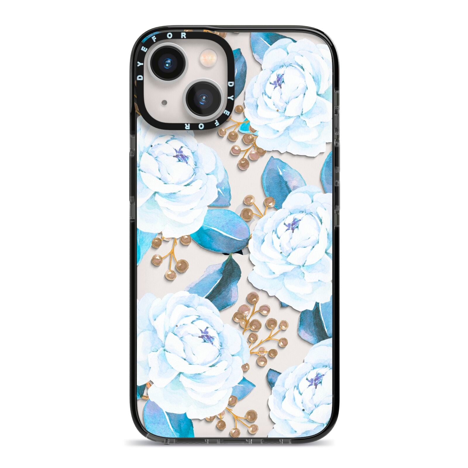 White Peonies iPhone 13 Black Impact Case on Silver phone