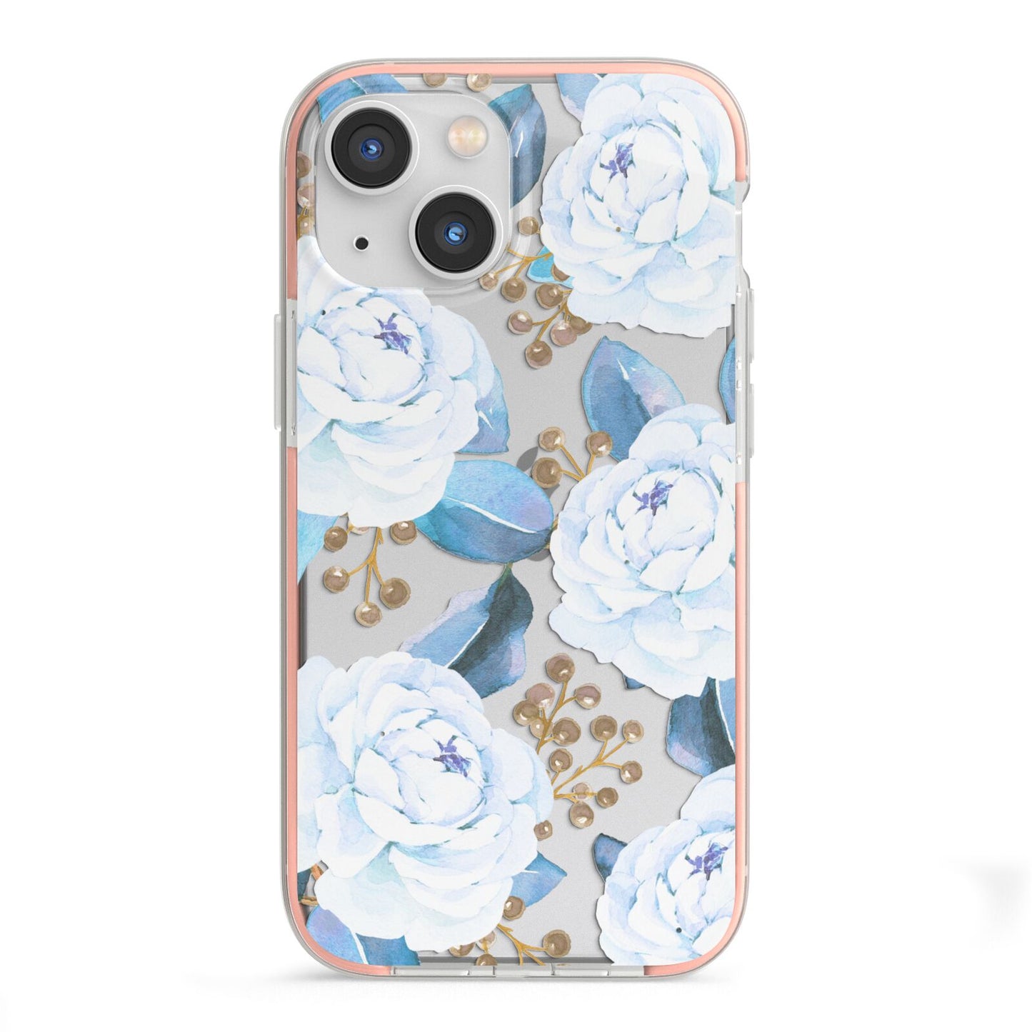 White Peonies iPhone 13 Mini TPU Impact Case with Pink Edges