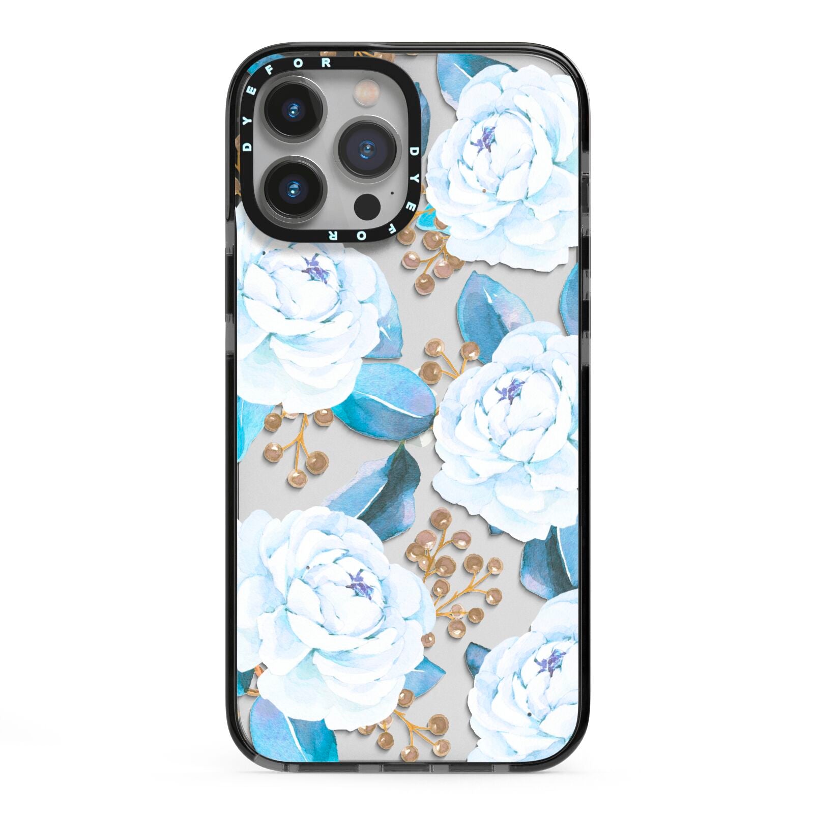 White Peonies iPhone 13 Pro Max Black Impact Case on Silver phone