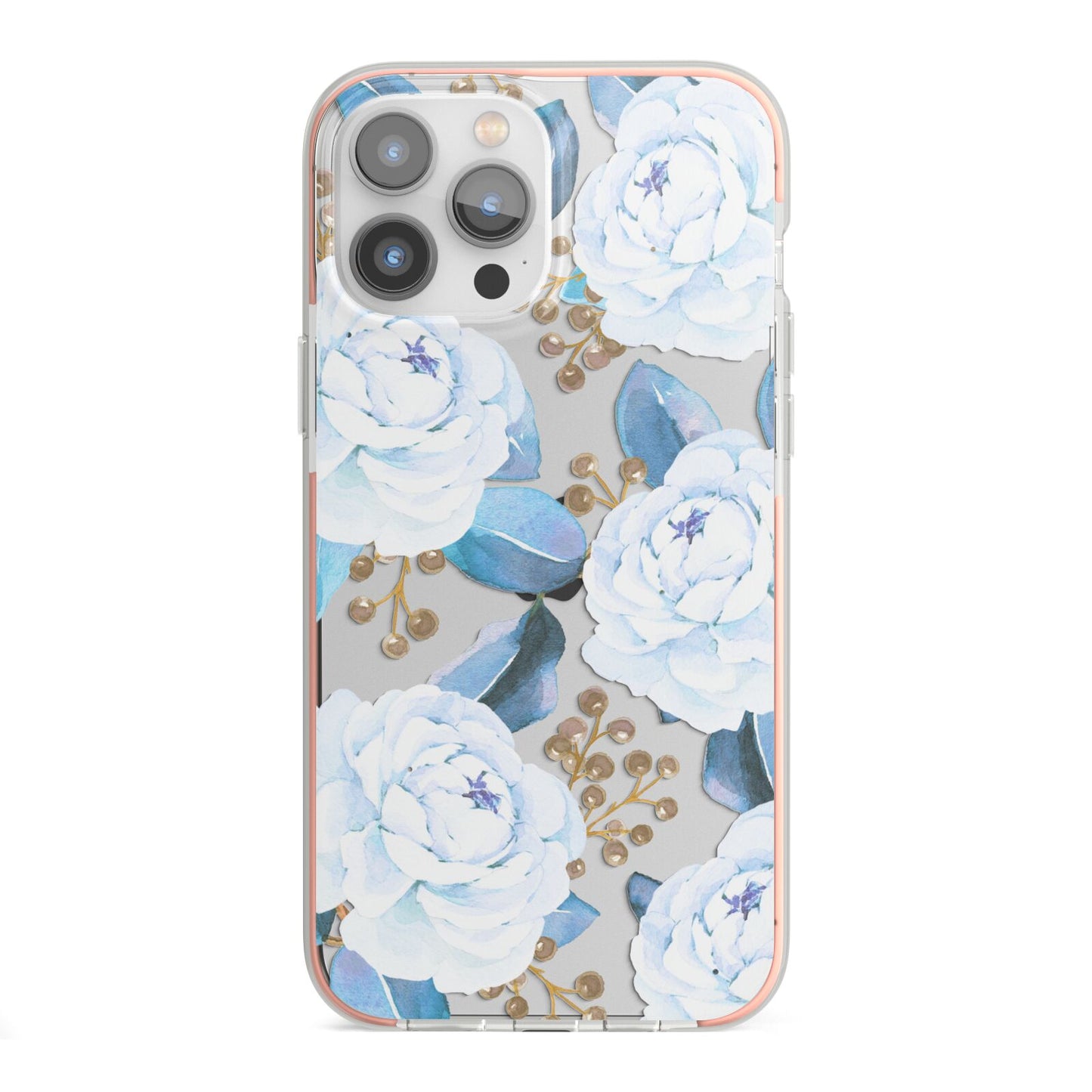 White Peonies iPhone 13 Pro Max TPU Impact Case with Pink Edges