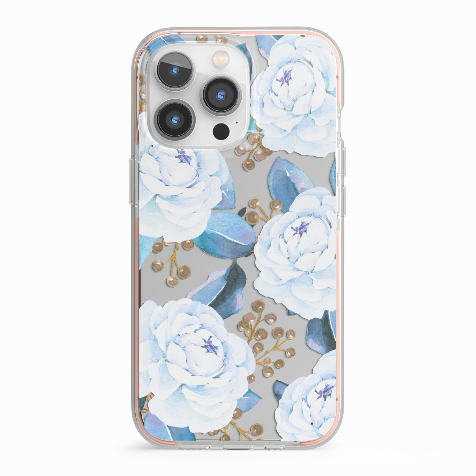 White Peonies iPhone 13 Pro TPU Impact Case with Pink Edges