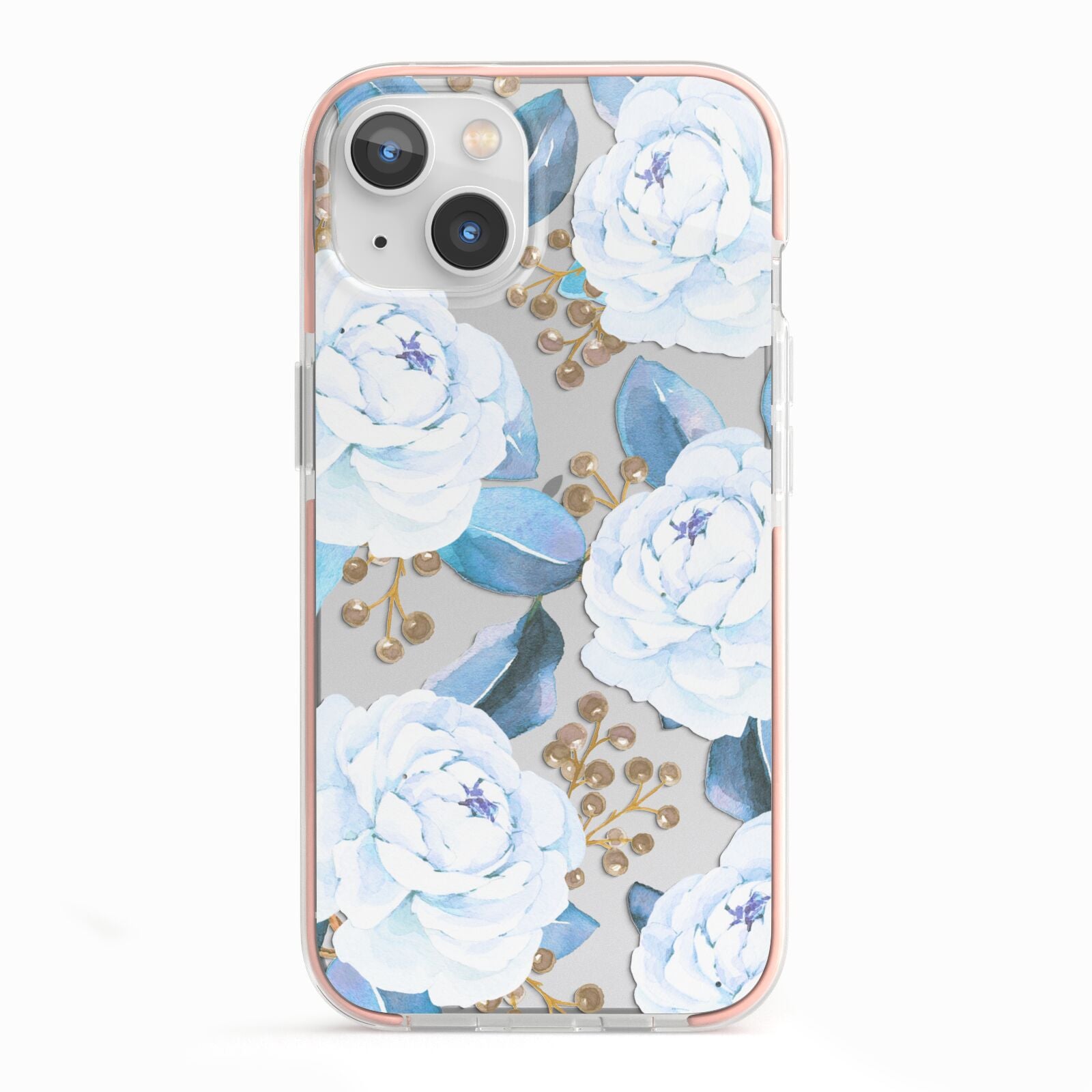 White Peonies iPhone 13 TPU Impact Case with Pink Edges