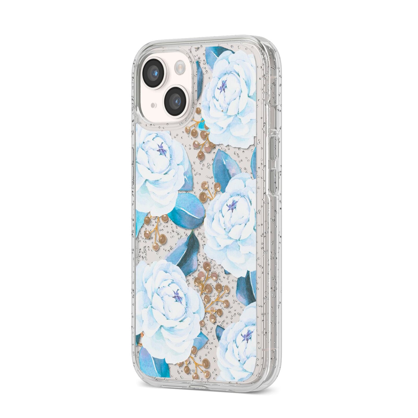 White Peonies iPhone 14 Glitter Tough Case Starlight Angled Image