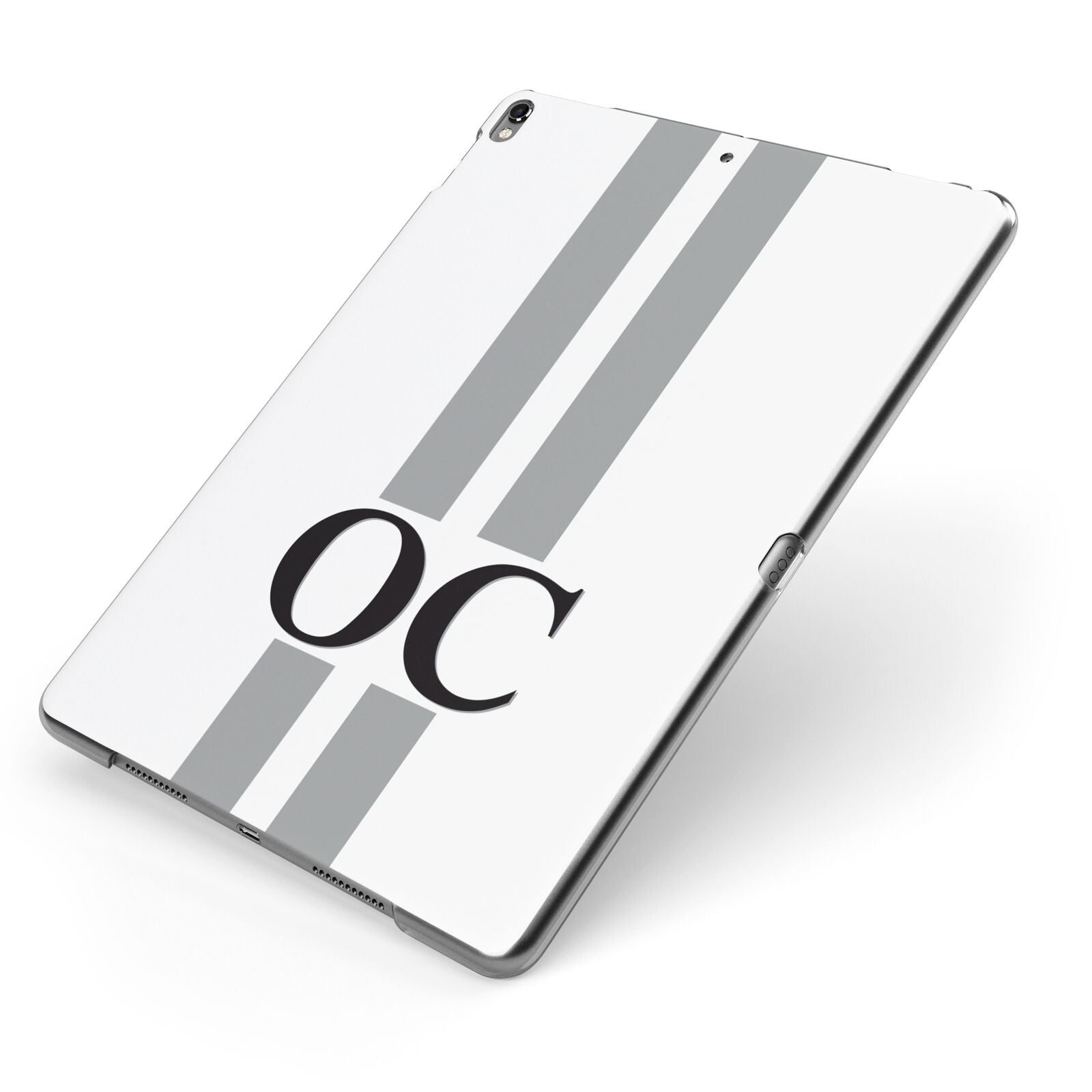 White Personalised Initials Apple iPad Case on Grey iPad Side View