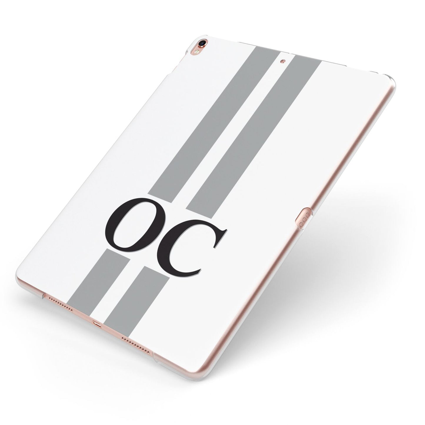 White Personalised Initials Apple iPad Case on Rose Gold iPad Side View