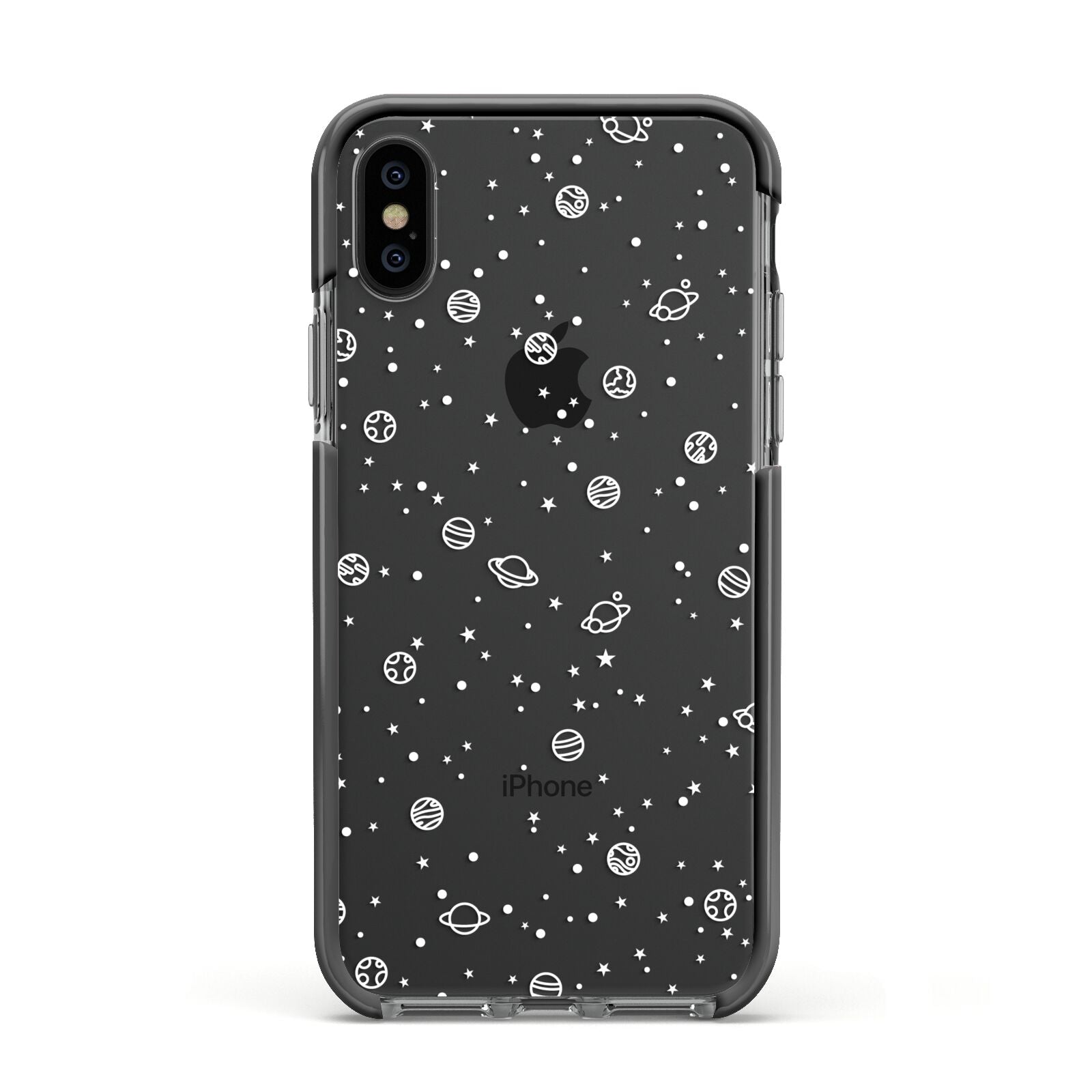 White Planets Apple iPhone Xs Impact Case Black Edge on Black Phone