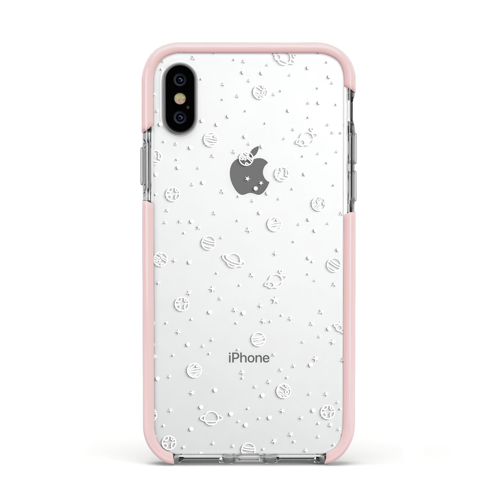 White Planets Apple iPhone Xs Impact Case Pink Edge on Silver Phone