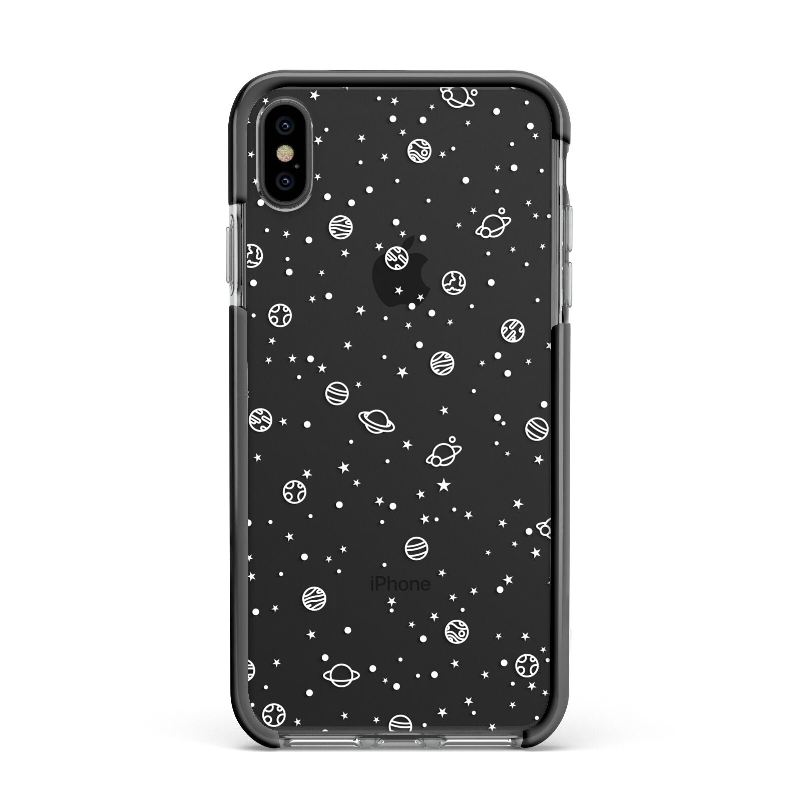 White Planets Apple iPhone Xs Max Impact Case Black Edge on Black Phone