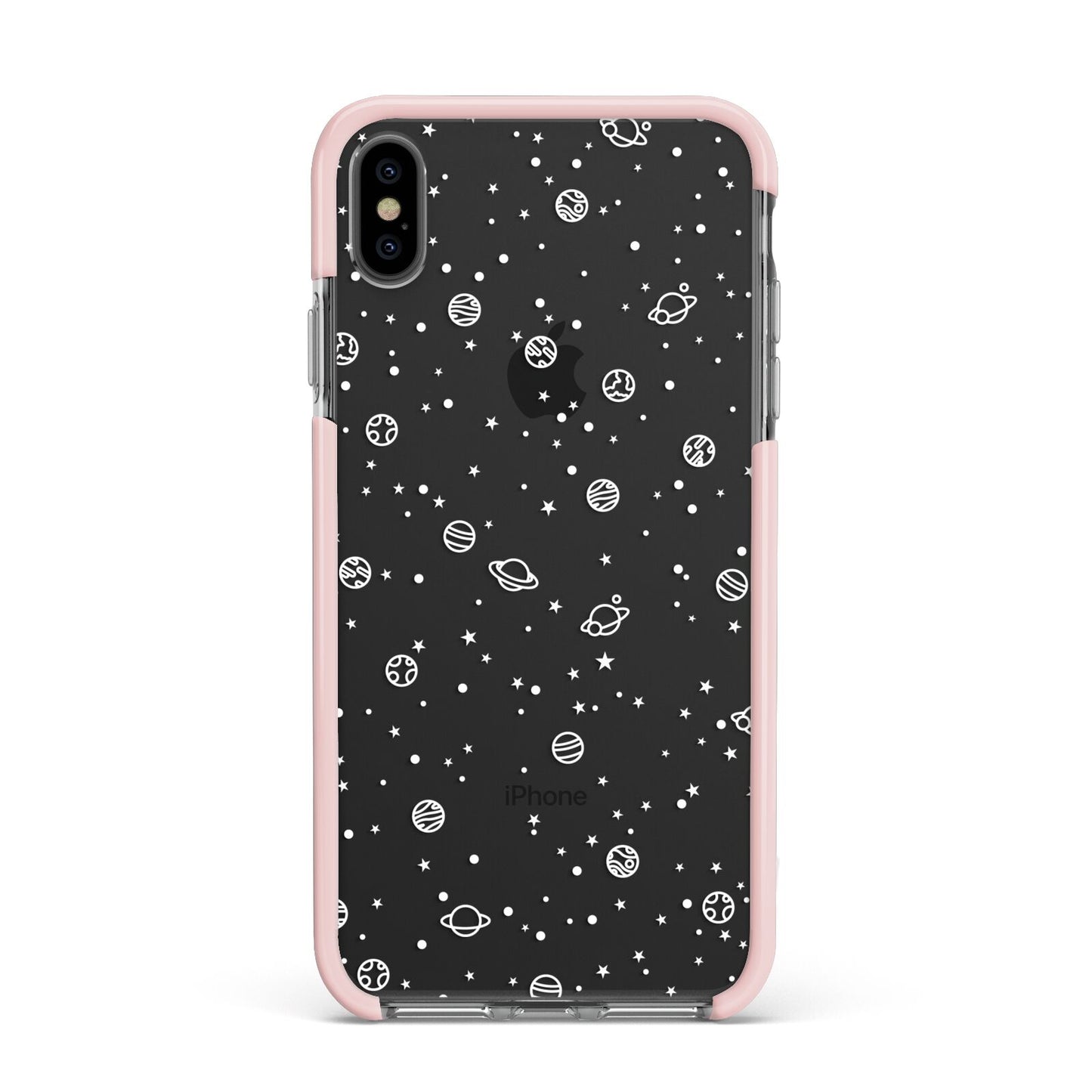 White Planets Apple iPhone Xs Max Impact Case Pink Edge on Black Phone