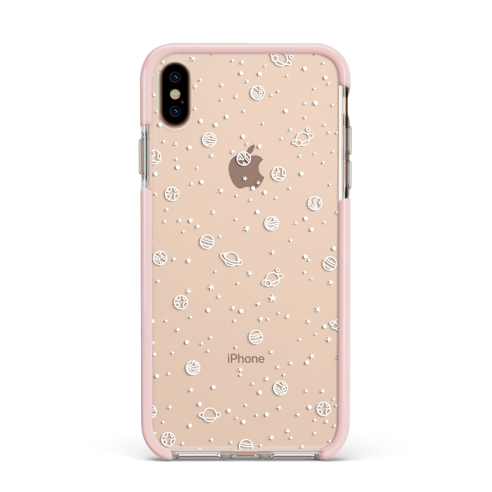 White Planets Apple iPhone Xs Max Impact Case Pink Edge on Gold Phone