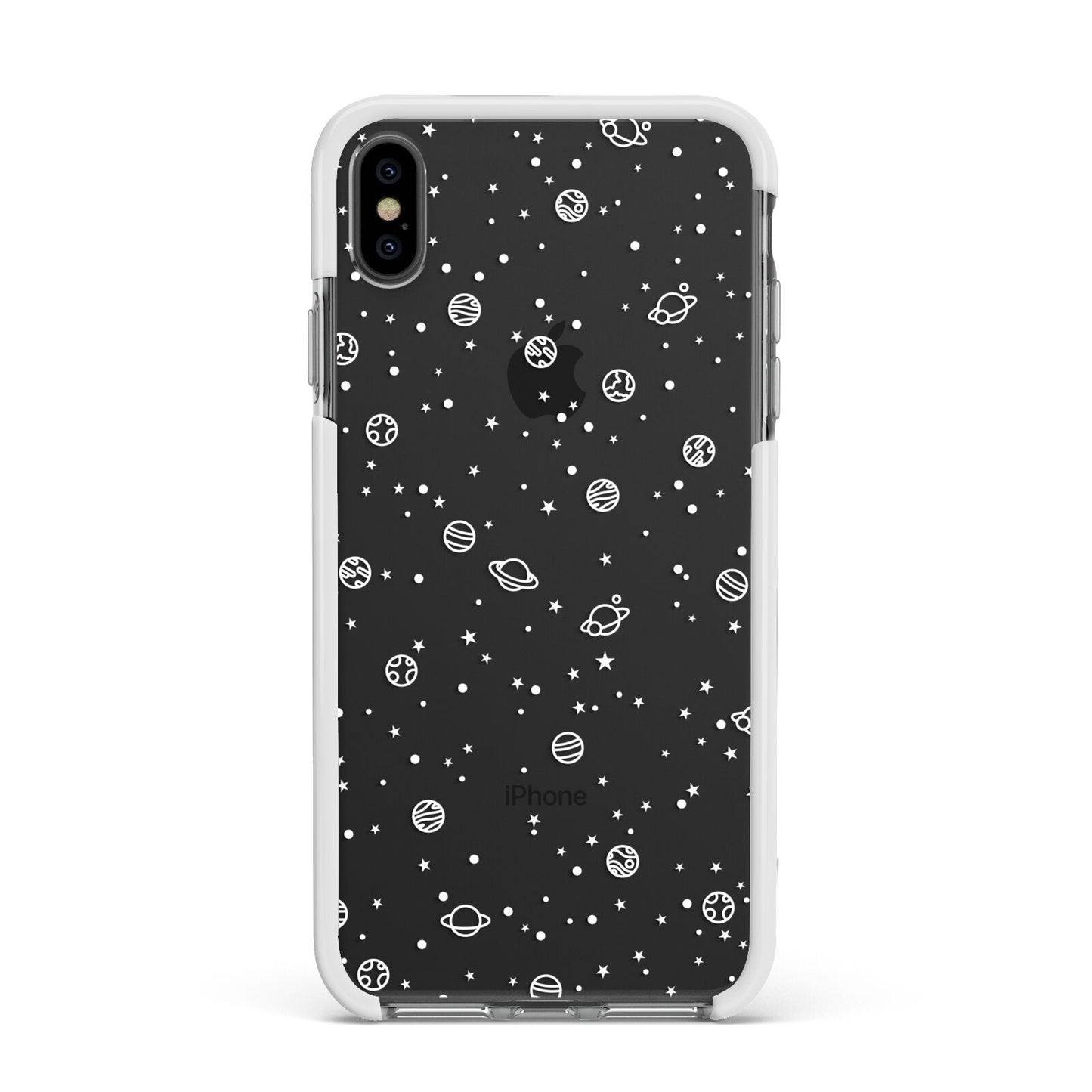 White Planets Apple iPhone Xs Max Impact Case White Edge on Black Phone