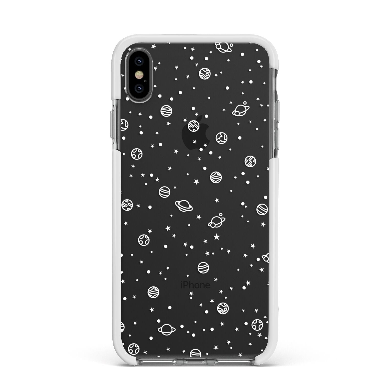 White Planets Apple iPhone Xs Max Impact Case White Edge on Black Phone