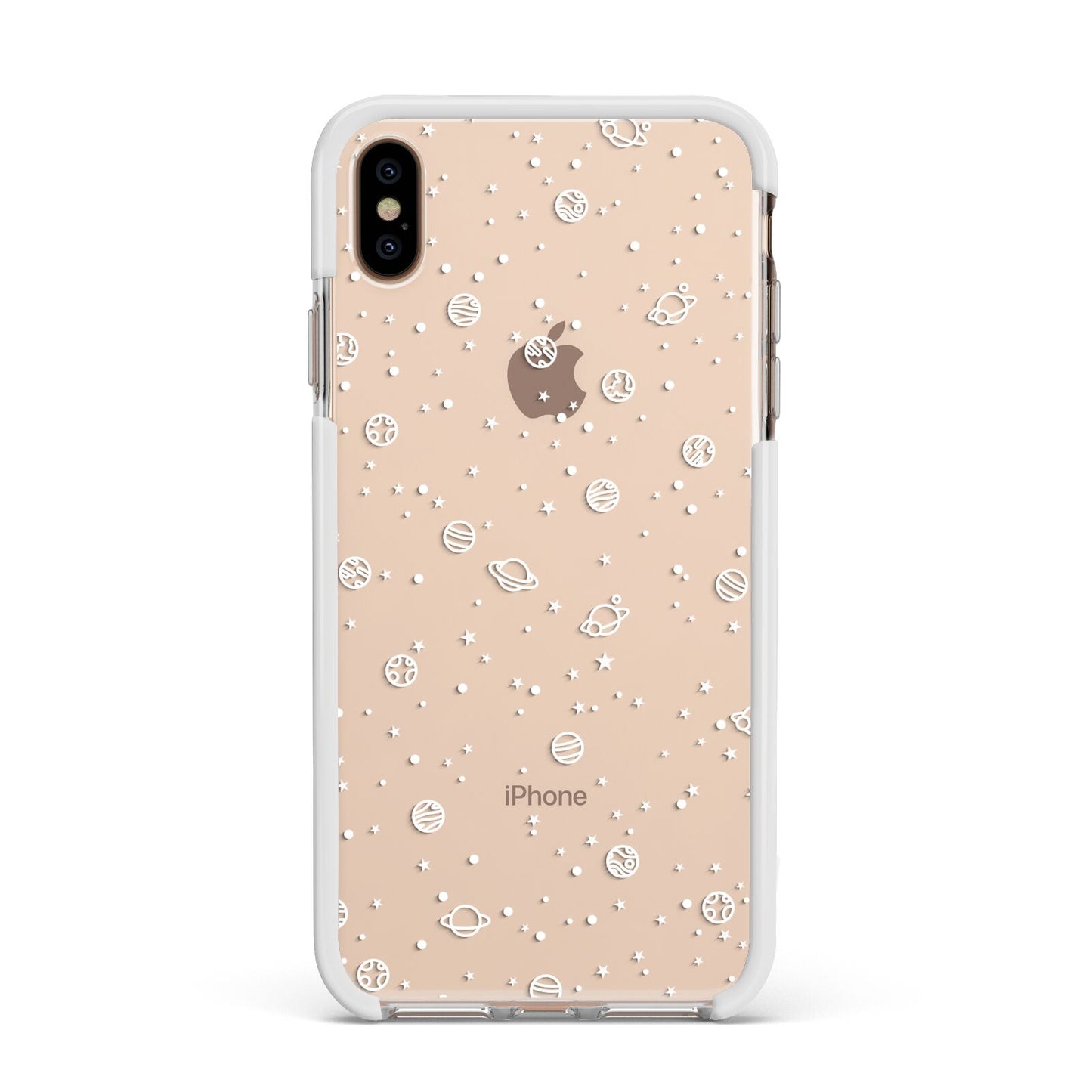 White Planets Apple iPhone Xs Max Impact Case White Edge on Gold Phone