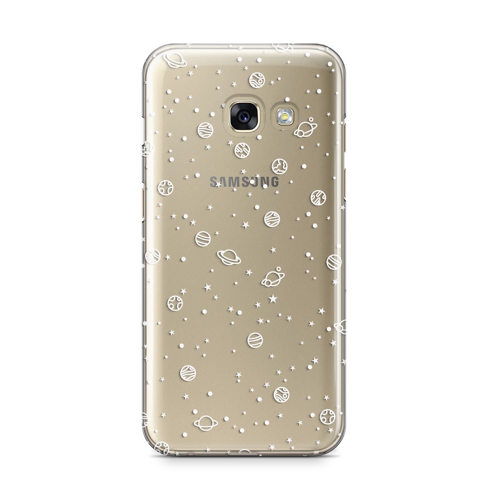 White Planets Samsung Galaxy A3 2017 Case on gold phone