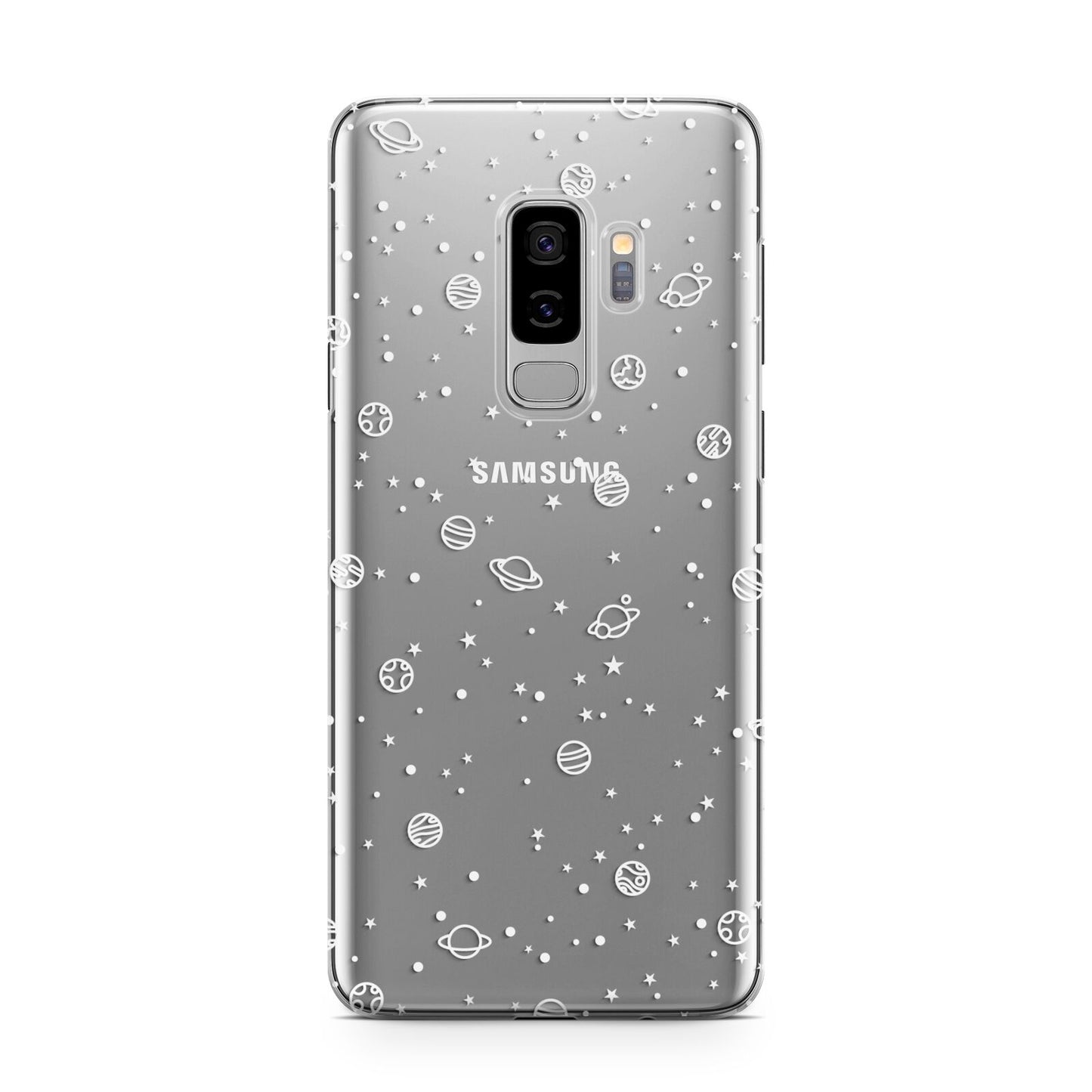 White Planets Samsung Galaxy S9 Plus Case on Silver phone