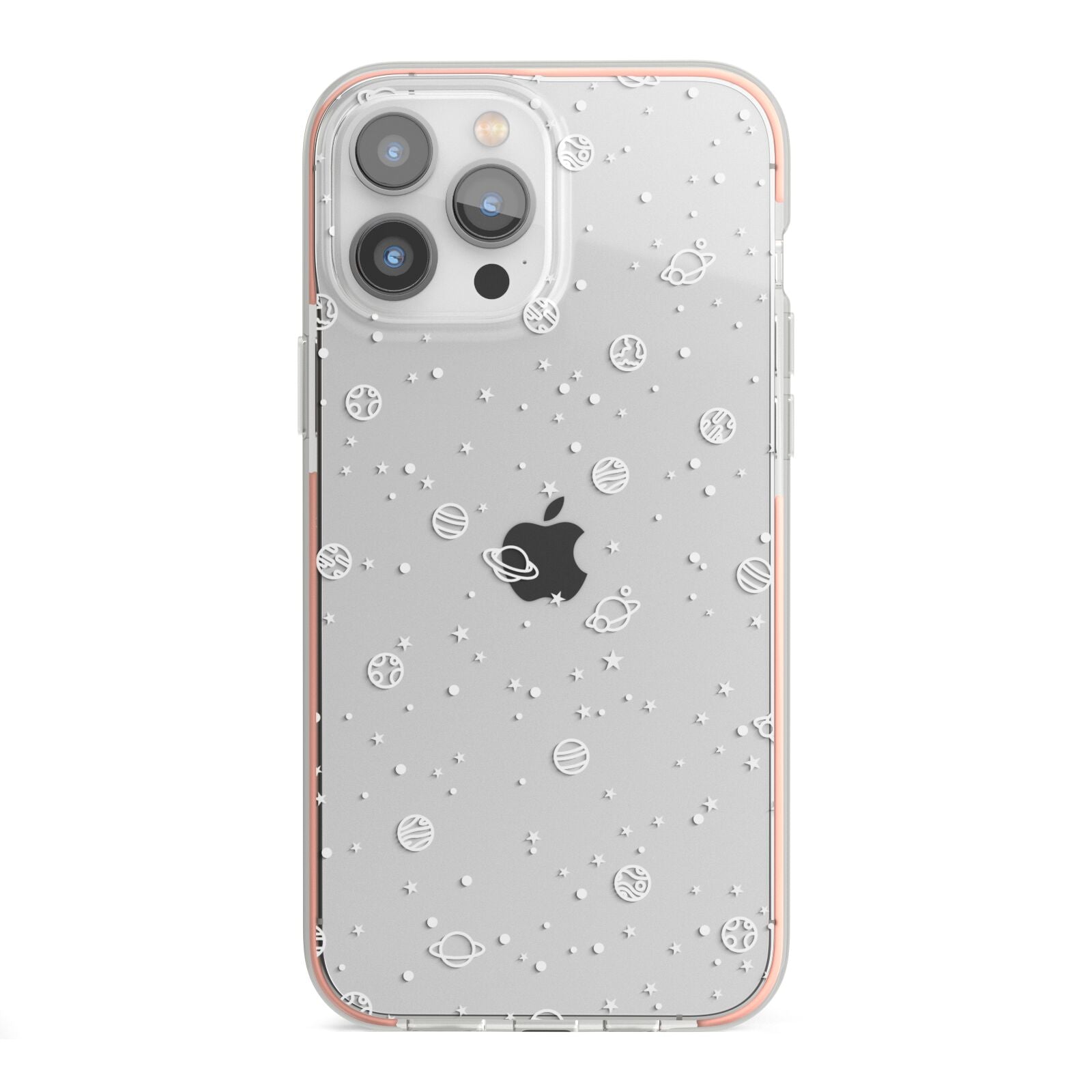 White Planets iPhone 13 Pro Max TPU Impact Case with Pink Edges