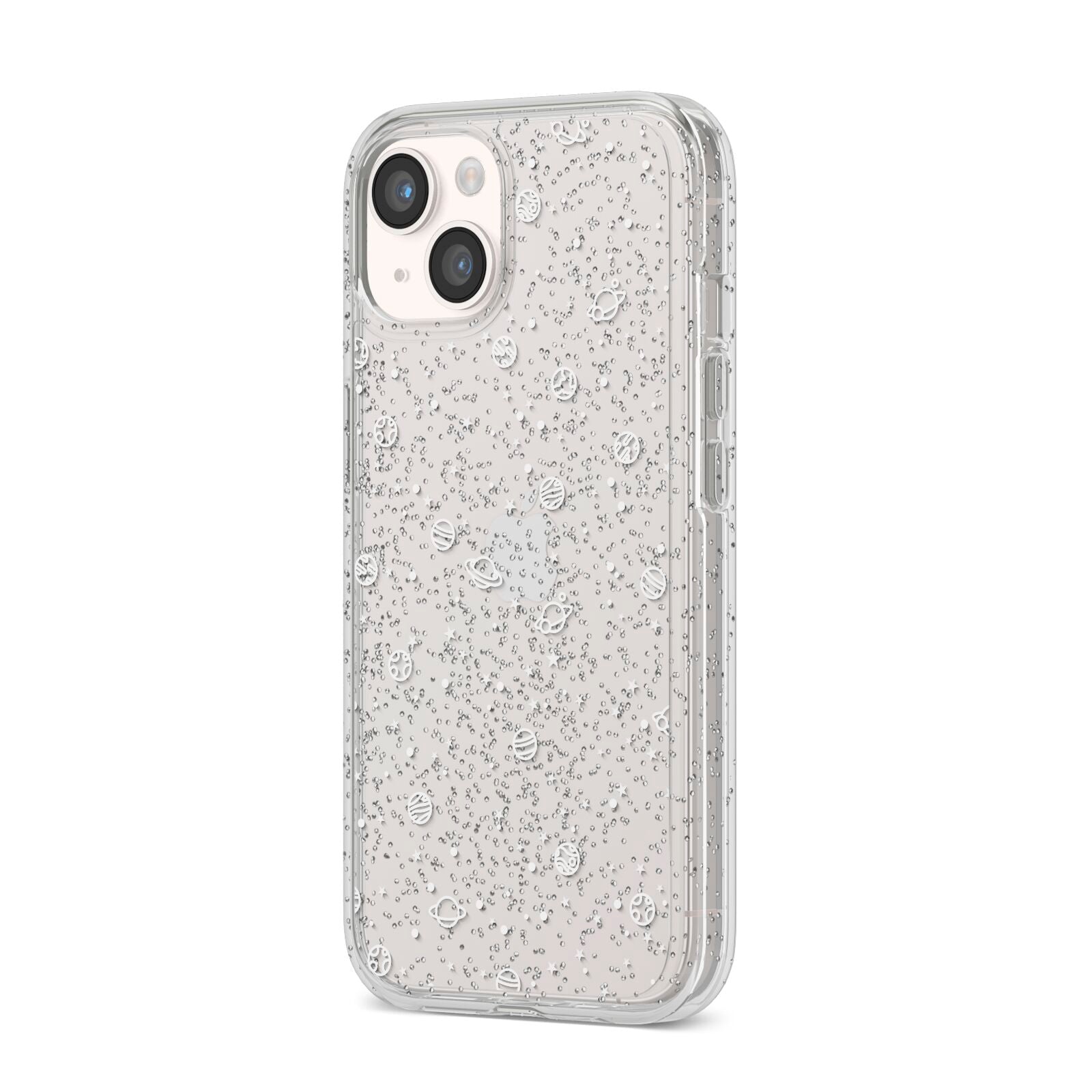 White Planets iPhone 14 Glitter Tough Case Starlight Angled Image