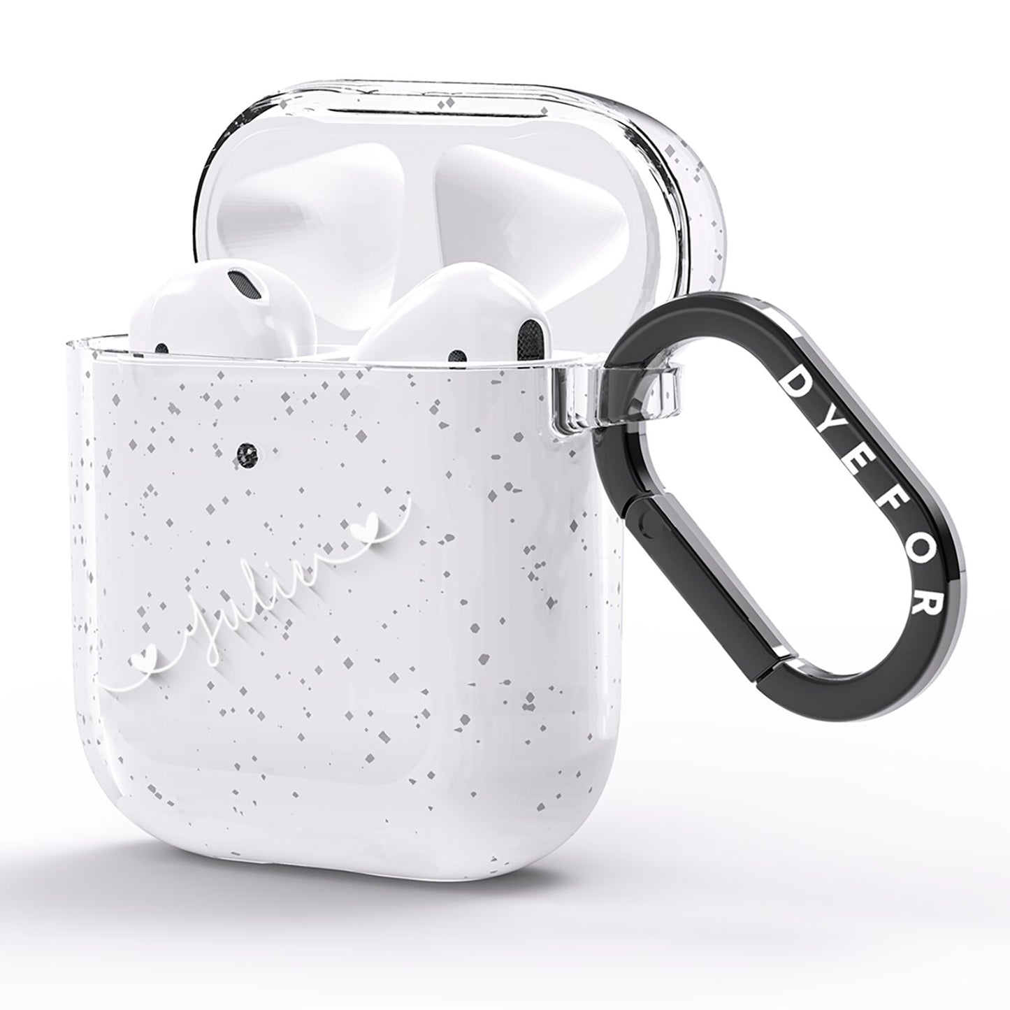 White Sloped Handwritten Name AirPods Glitter Case Side Image