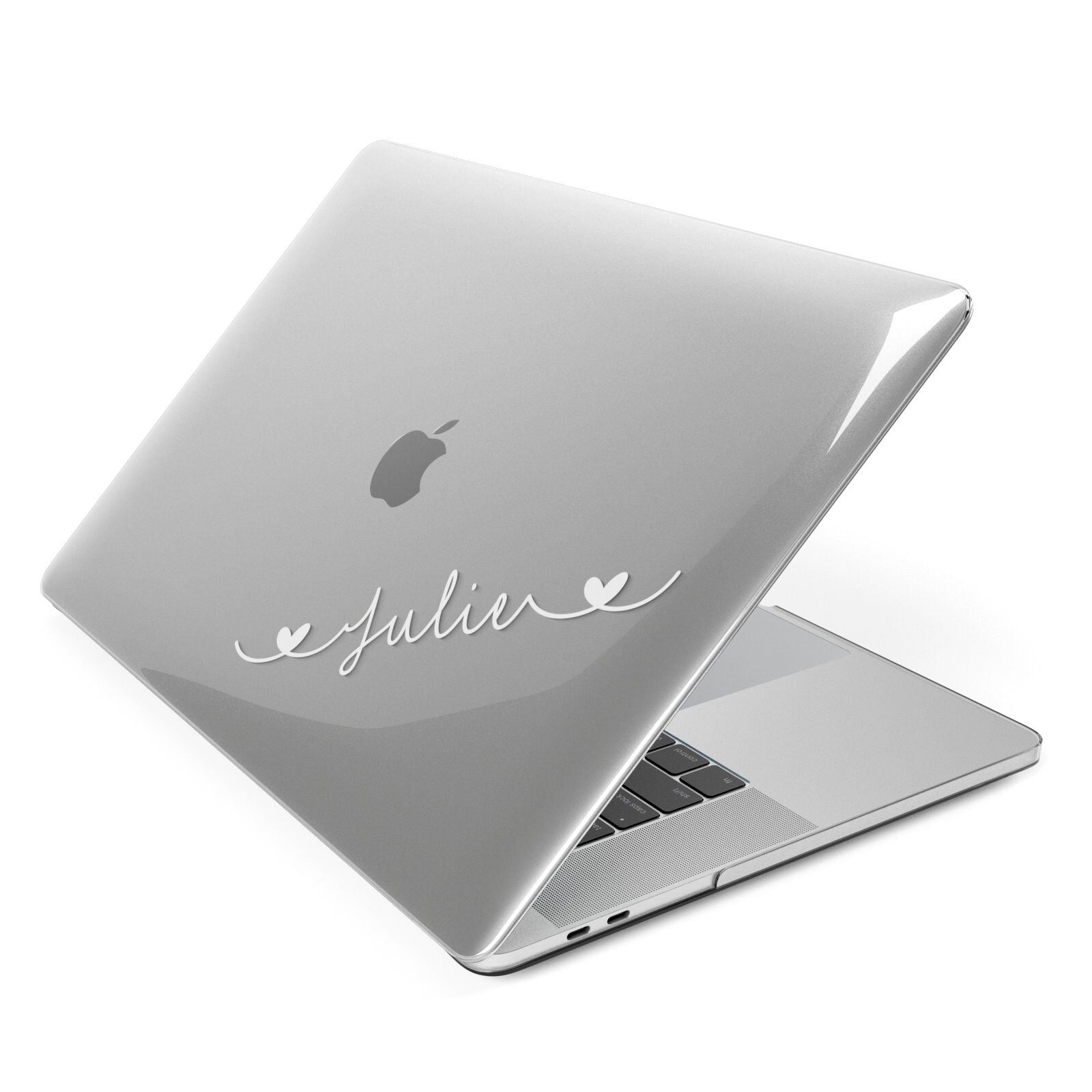 White Sloped Handwritten Name Apple MacBook Case Side View