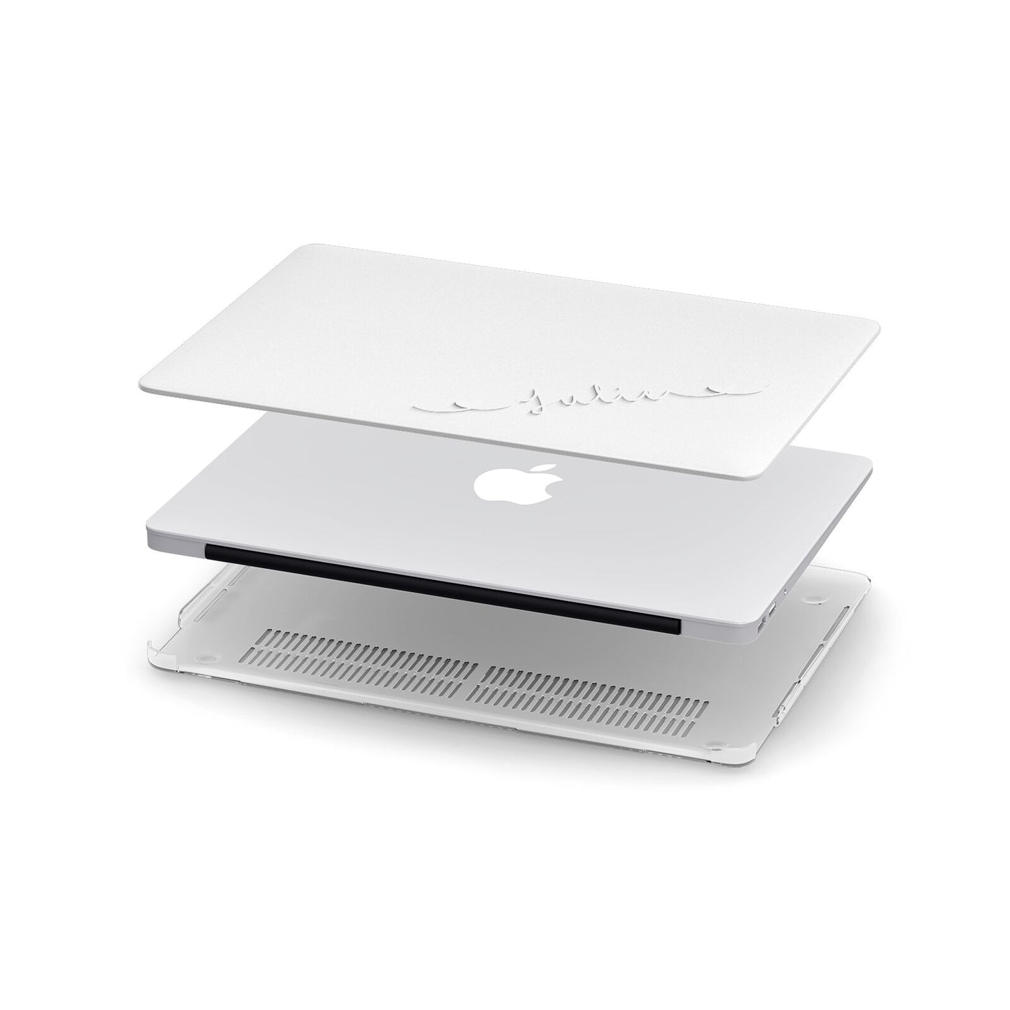 White Sloped Handwritten Name Apple MacBook Case in Detail