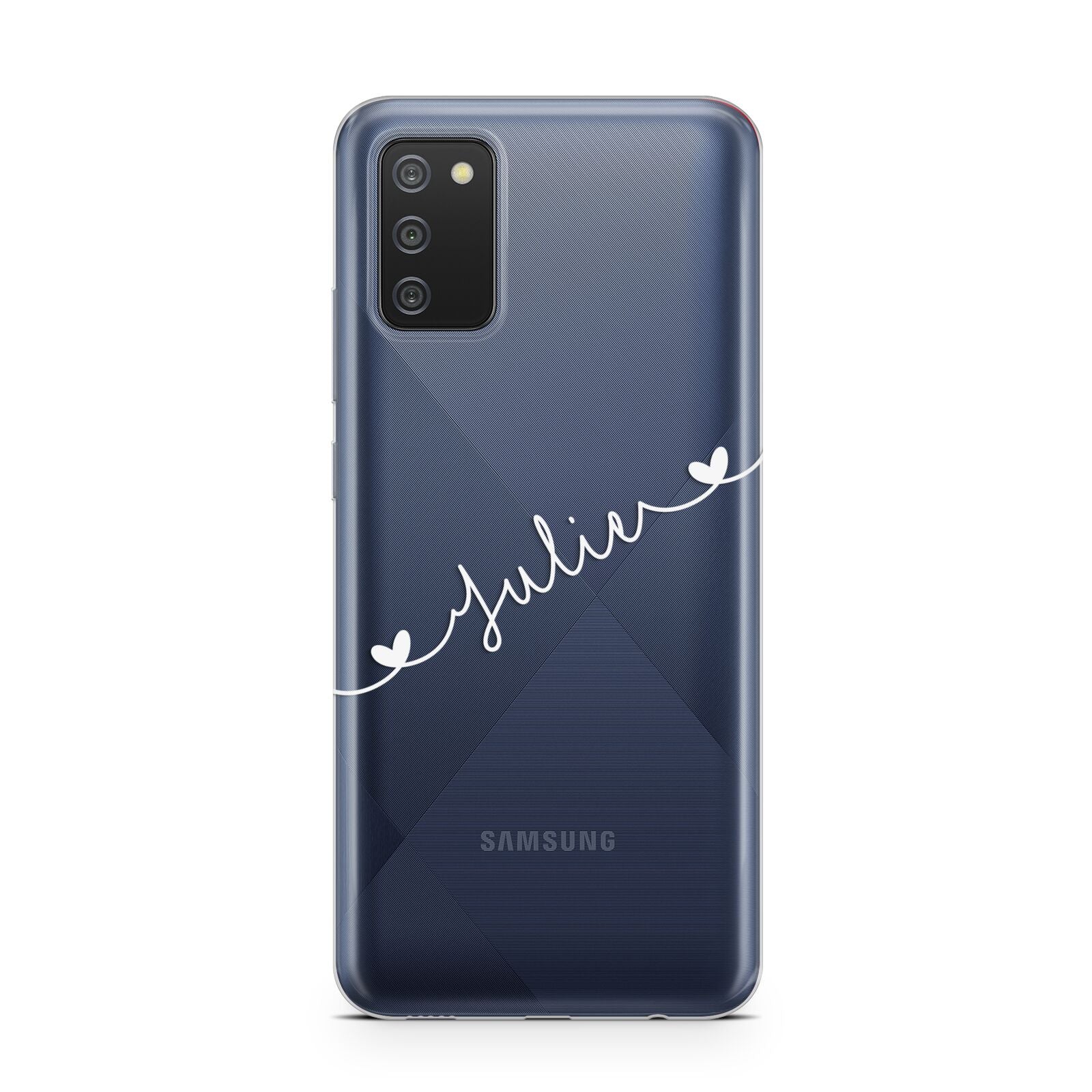 White Sloped Handwritten Name Samsung A02s Case