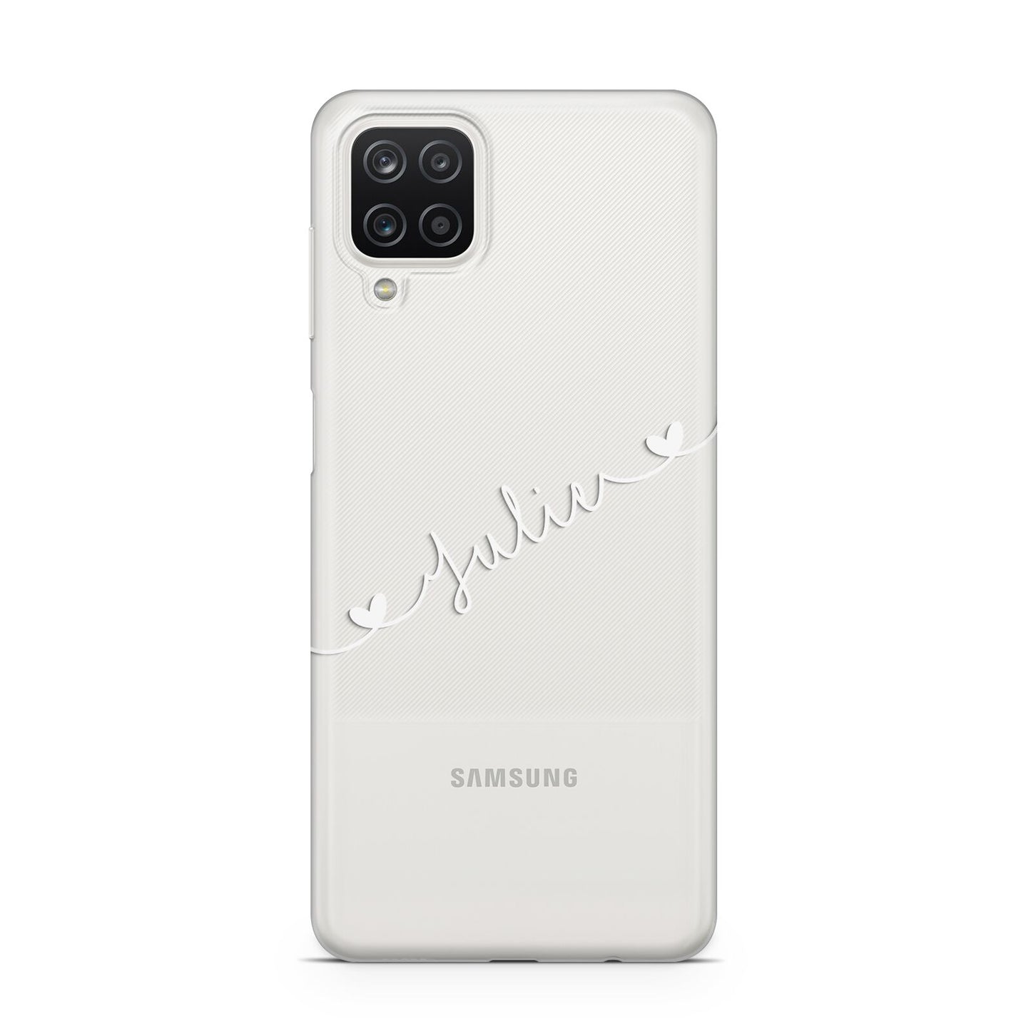 White Sloped Handwritten Name Samsung A12 Case