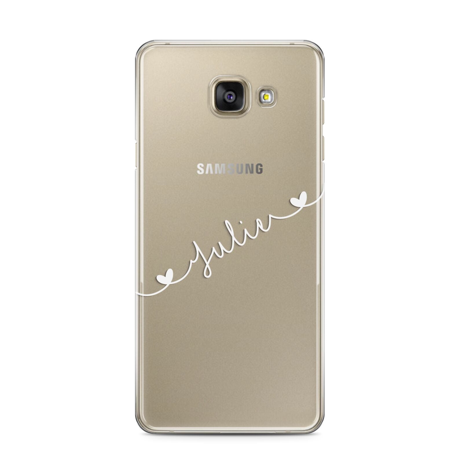 White Sloped Handwritten Name Samsung Galaxy A3 2016 Case on gold phone