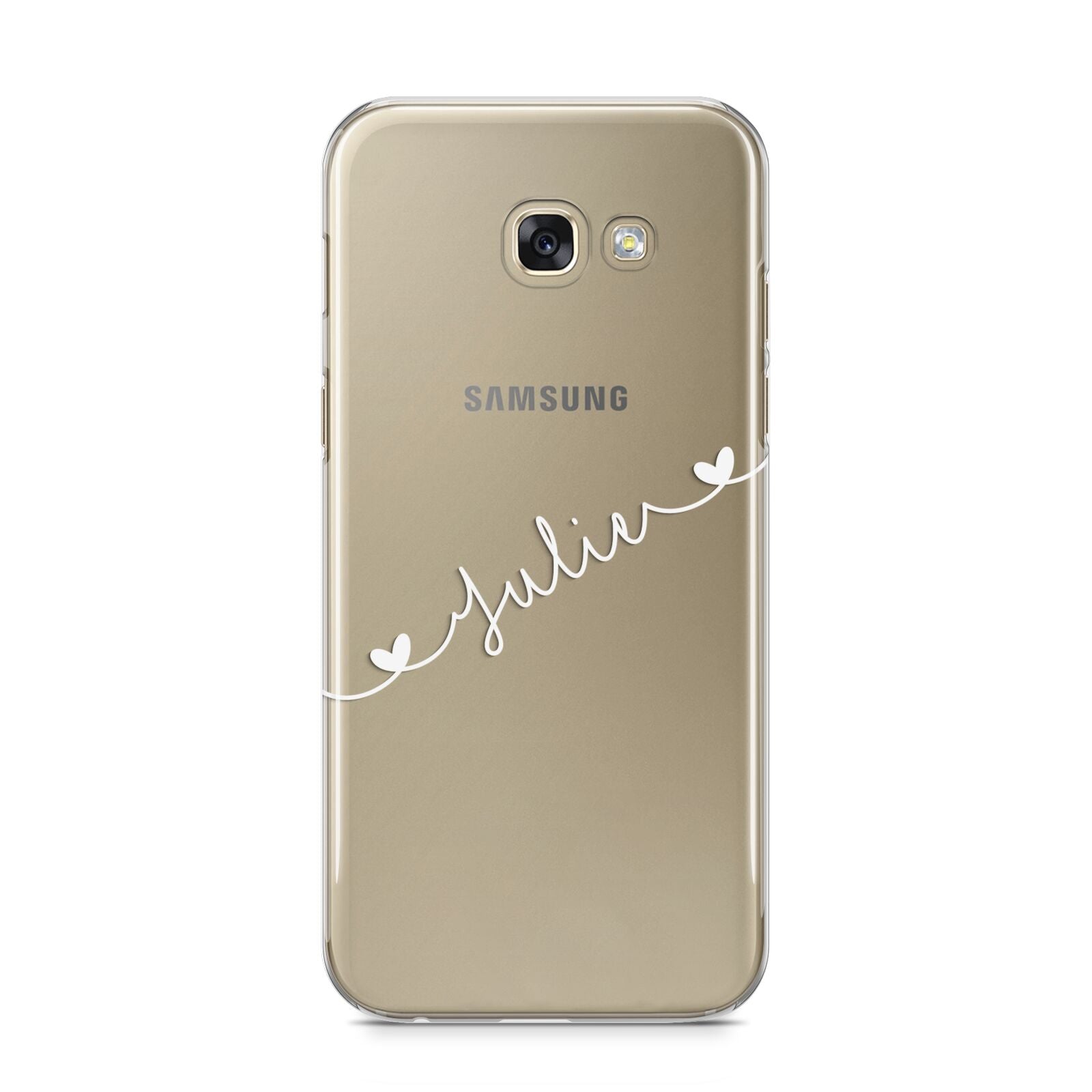 White Sloped Handwritten Name Samsung Galaxy A5 2017 Case on gold phone