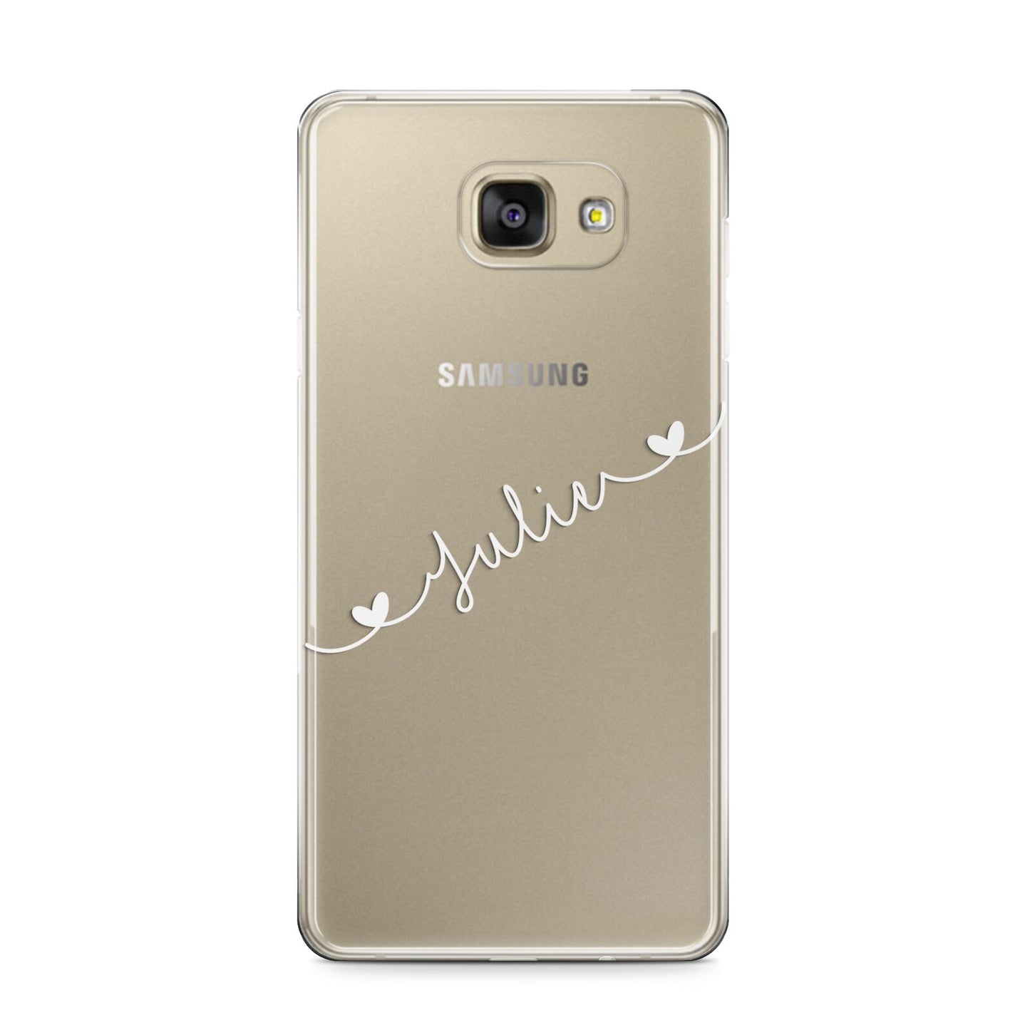 White Sloped Handwritten Name Samsung Galaxy A9 2016 Case on gold phone