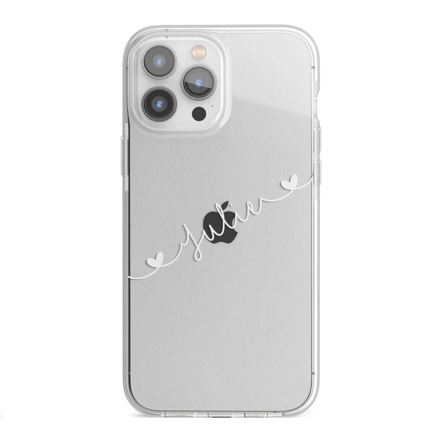 White Sloped Handwritten Name iPhone 13 Pro Max TPU Impact Case with White Edges