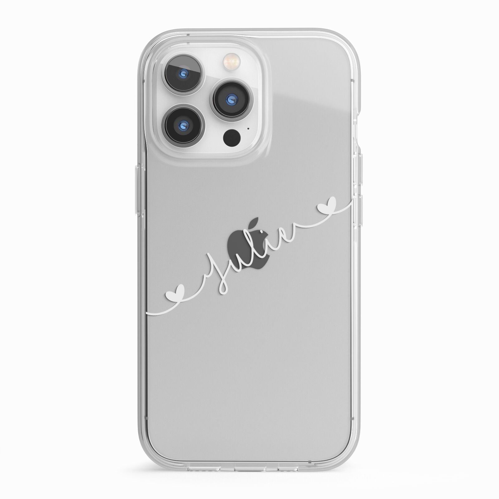 White Sloped Handwritten Name iPhone 13 Pro TPU Impact Case with White Edges