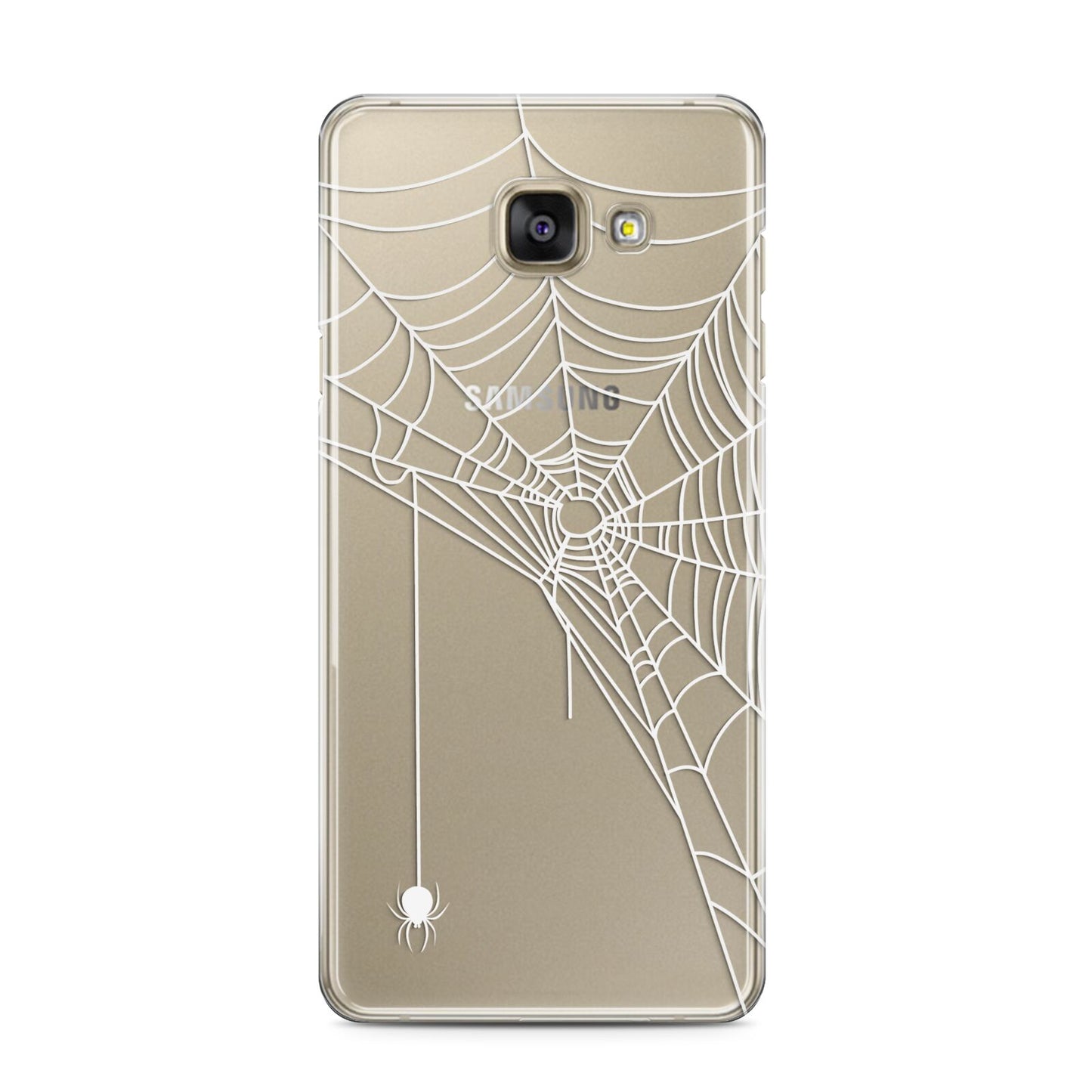 White Spiders Web with Transparent Background Samsung Galaxy A3 2016 Case on gold phone