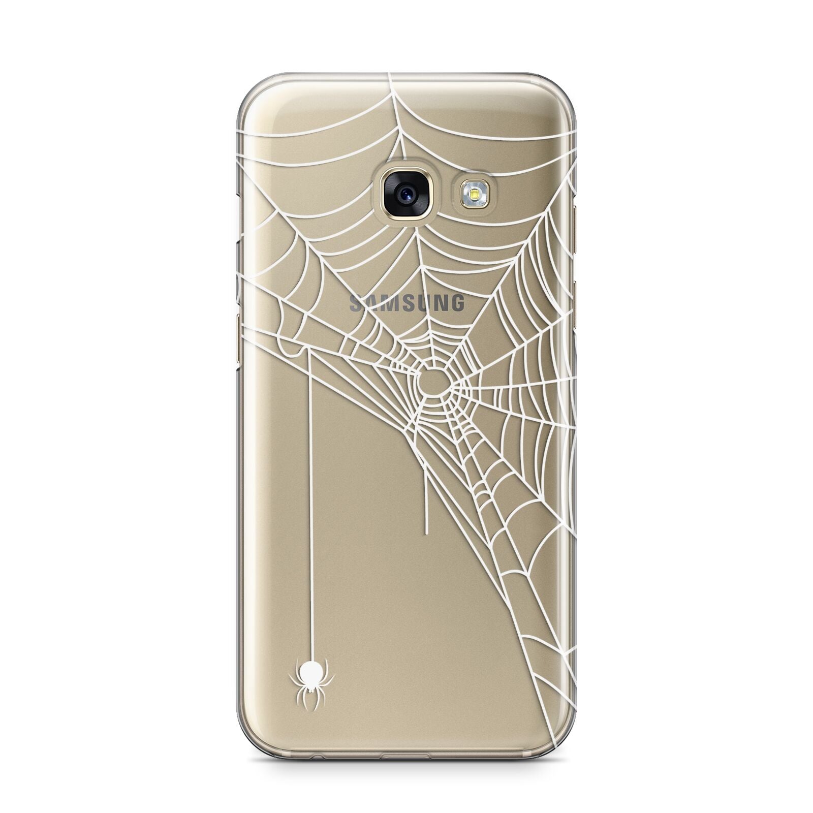 White Spiders Web with Transparent Background Samsung Galaxy A3 2017 Case on gold phone