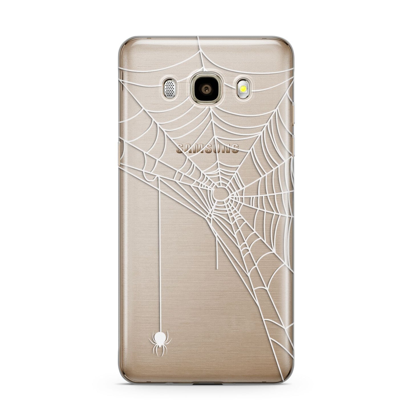 White Spiders Web with Transparent Background Samsung Galaxy J7 2016 Case on gold phone