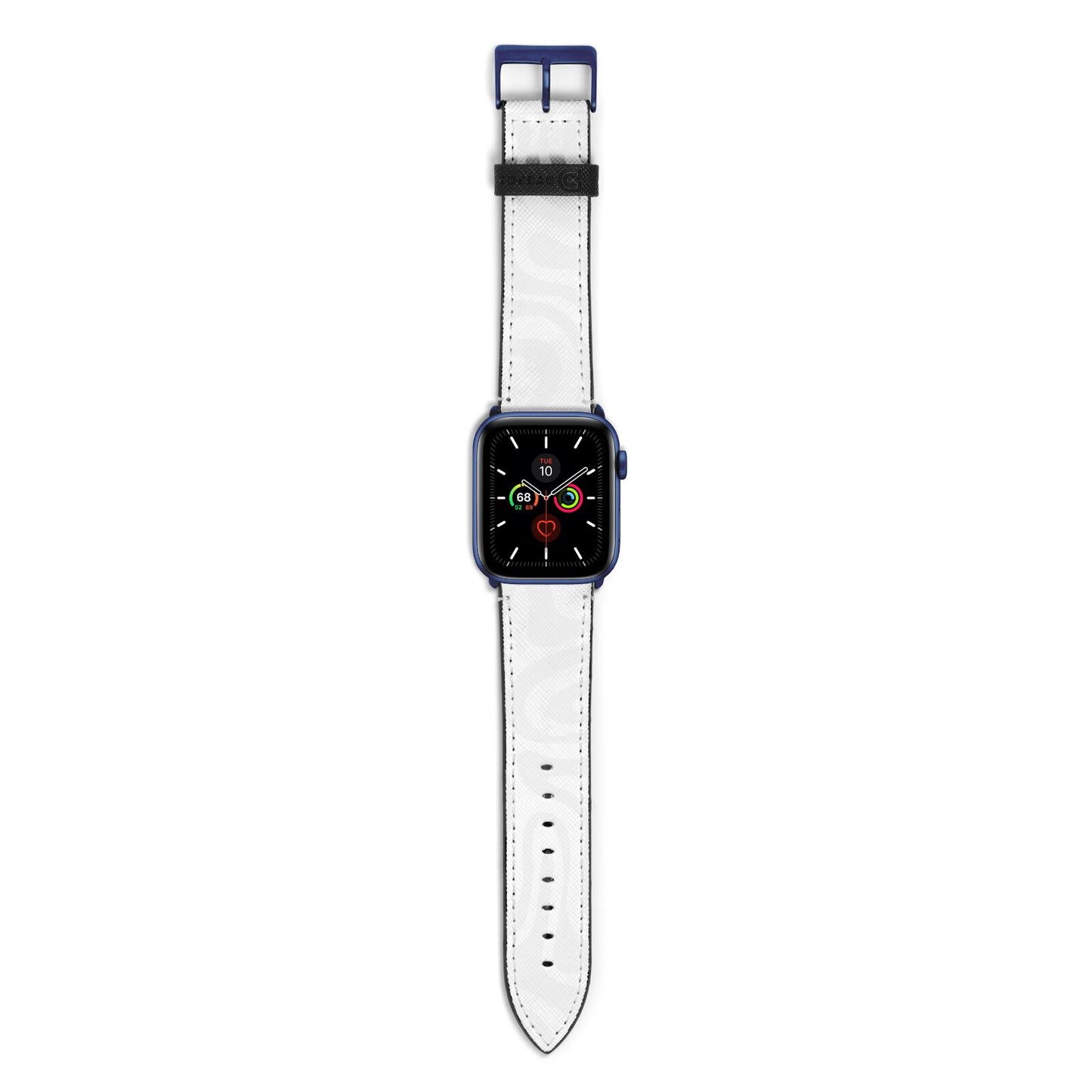 White Swirl Apple Watch Strap with Blue Hardware