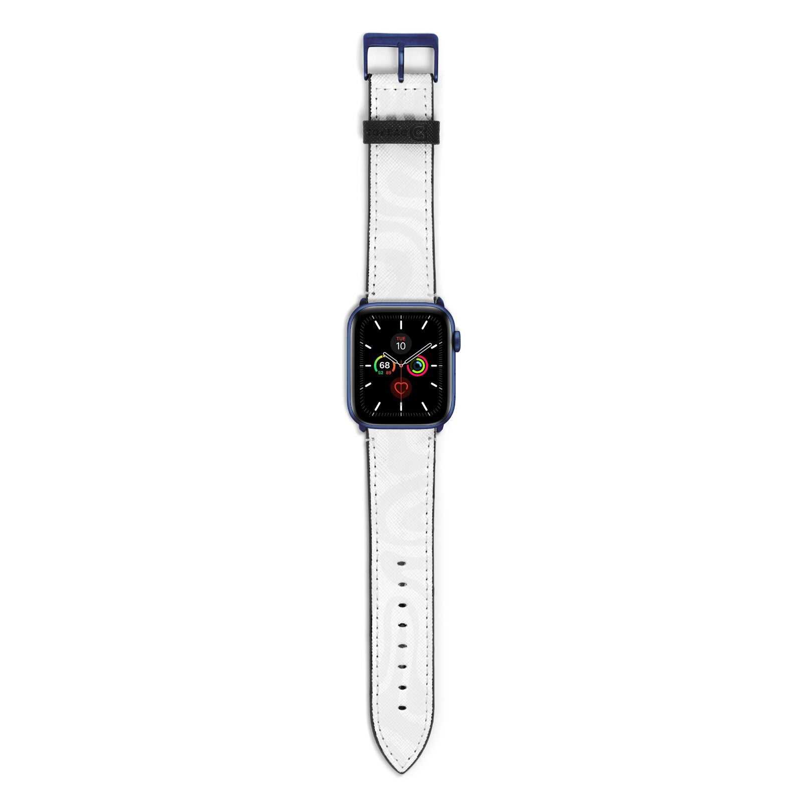 White Swirl Apple Watch Strap with Blue Hardware