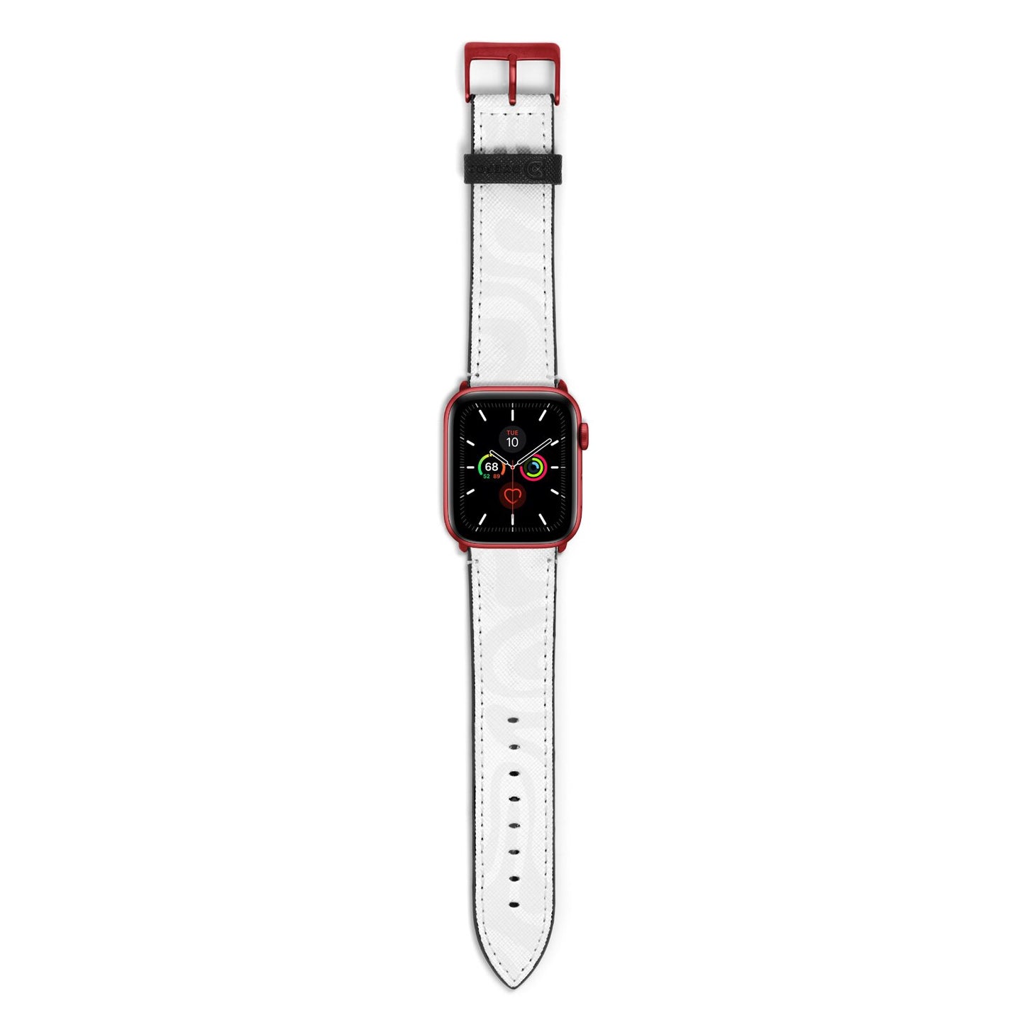 White Swirl Apple Watch Strap with Red Hardware